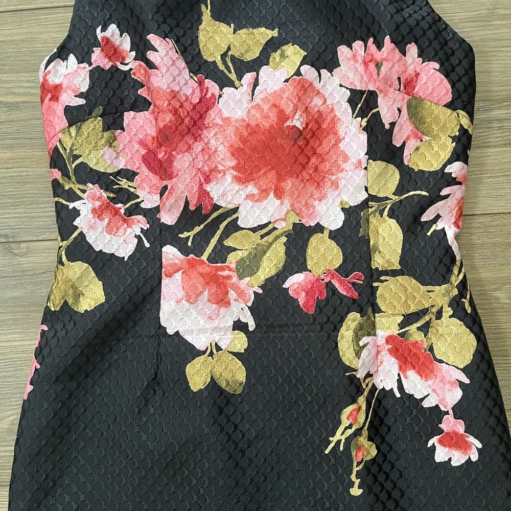 Tahari ASL Floral‎ Black Dress 4 petite - Picture 4 of 8
